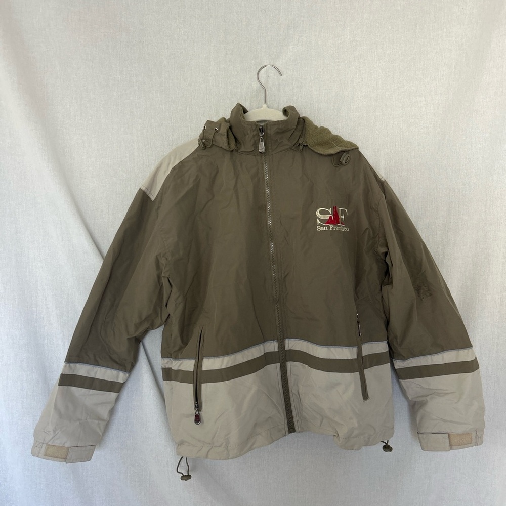 Brown and Gray Hooded Jacket with Logo